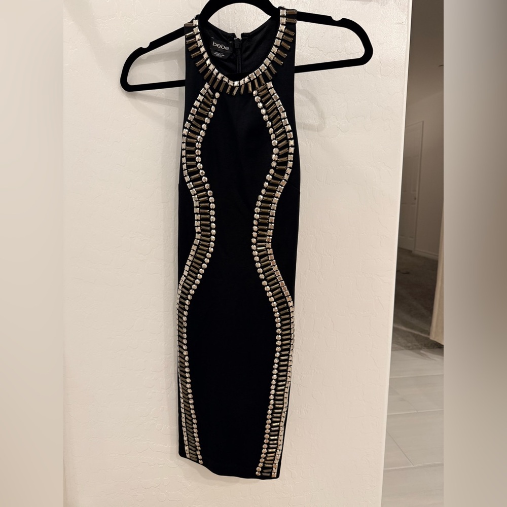 bebe Black Mini Dress with Metallic Accents